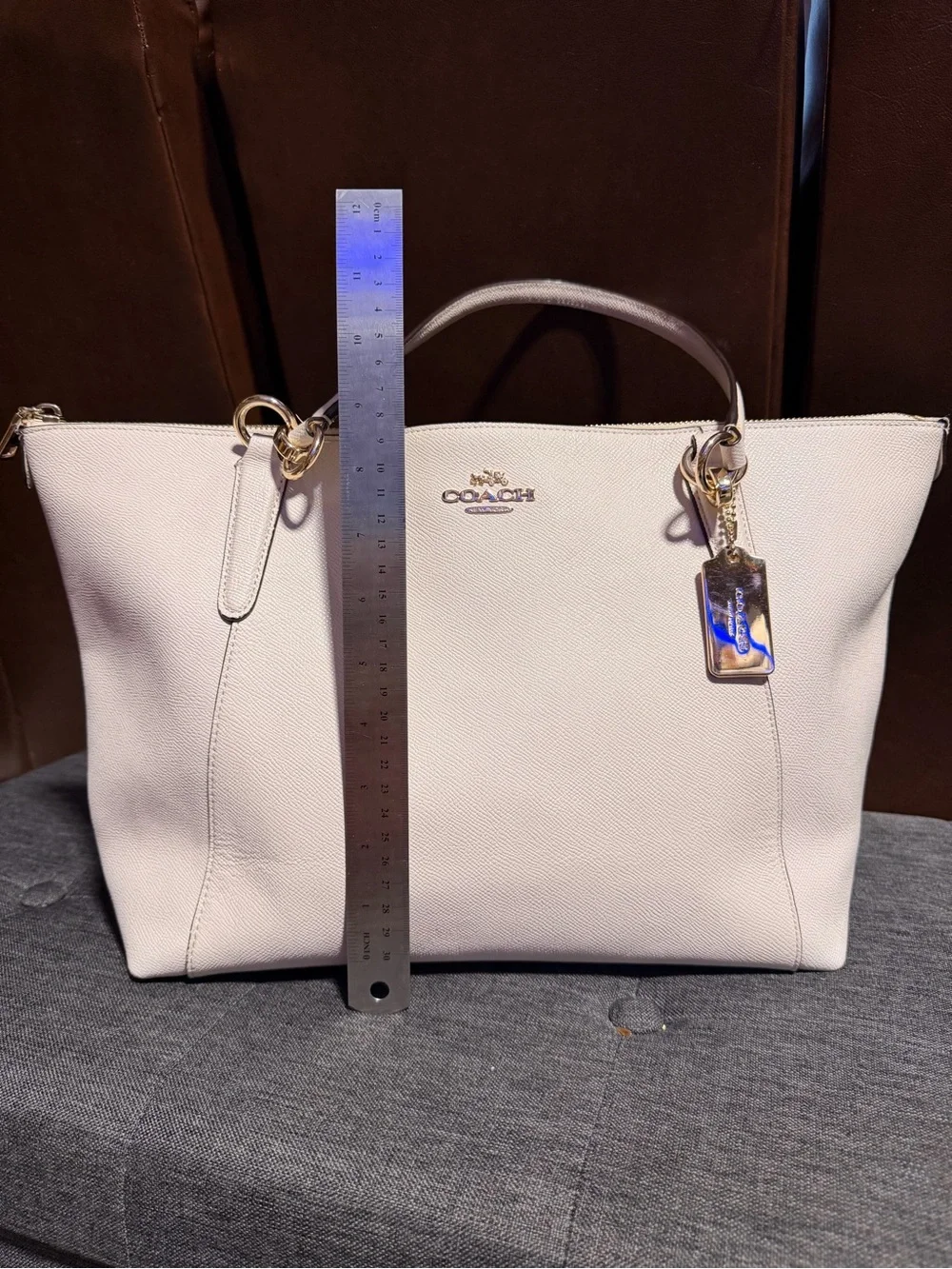Coach White Leather Tote with Gold Accents